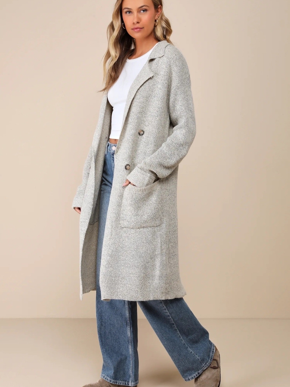 Beige Marled Long Sleeve Coatigan